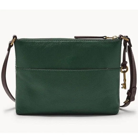 FOSSIL PINE GREEN/BROWN LEATHER FIONA CROSSBODY PURSE NWT ZB1762298 - Picture 3 of 5